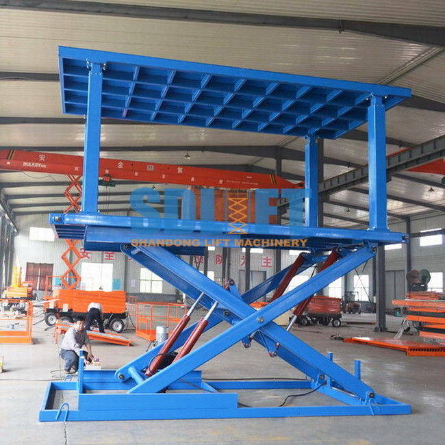 Blue Color Hydraulic Scissor Car Lift , Garage Car Elevator For Basement