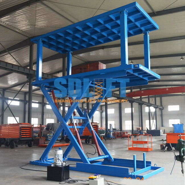 Blue Color Hydraulic Scissor Car Lift , Garage Car Elevator For Basement