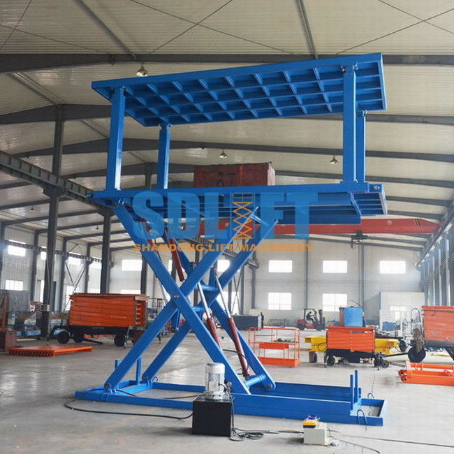 Blue Color Hydraulic Scissor Car Lift , Garage Car Elevator For Basement
